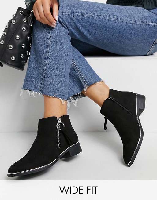 Simply Be Wide Fit flat ankle boot with zip detail in black