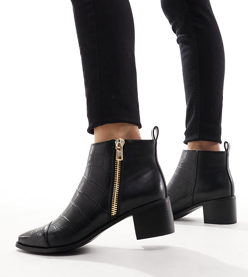 Simply Be Wide Fit ankle boots in black croc
