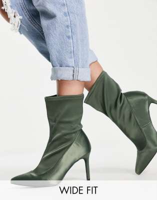 Simply Be Wide Fit Ari High Ankle Boots In Khaki-green