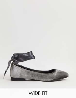 Simply Be wide fit ballet pumps in grey 