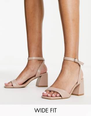 Simply Be Simply Be wide fit block heeled sandal in stone-Neutral