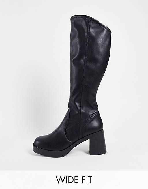 Simply Be Wide Fit bramwell chunky knee boots in black