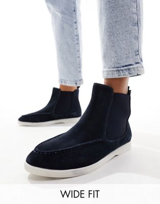 Simply Be Wide Fit chelsea boots in navy - ASOS Price Checker
