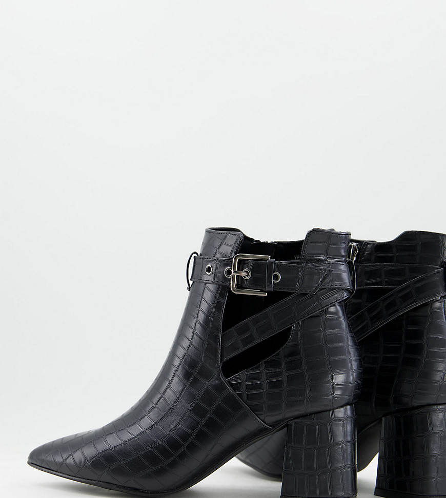 Simply Be Wide Fit christa pointed high ankle boots in black croc