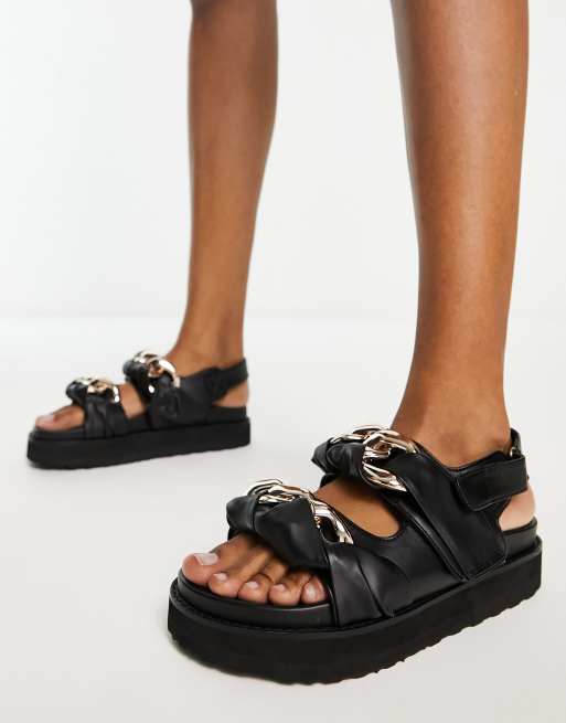 Simply Be Wide Fit chunky chain grandad flat sandals in black ASOS