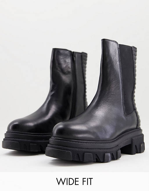 Shoes Boots/Simply Be Wide Fit chunky flat chelsea boot in black 