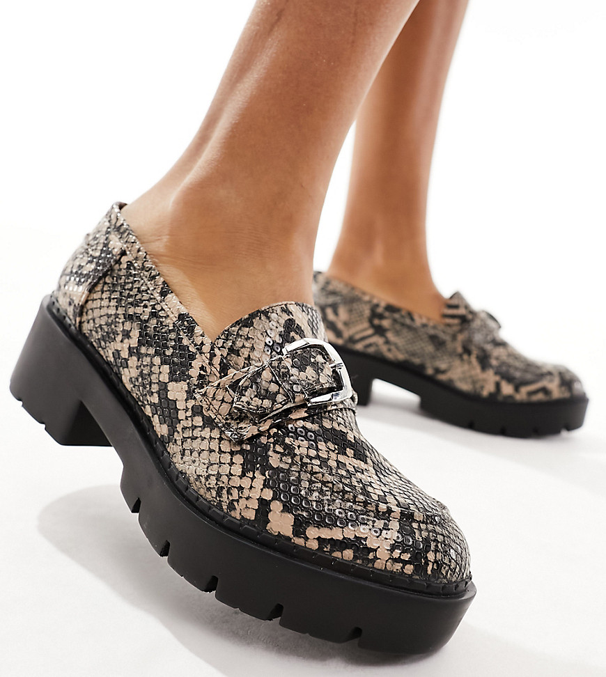 Simply Be Wide Fit chunky loafer in animal print-Multi