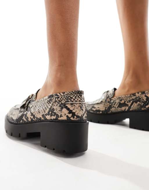 Simply Be Wide Fit chunky loafers in animal print ASOS