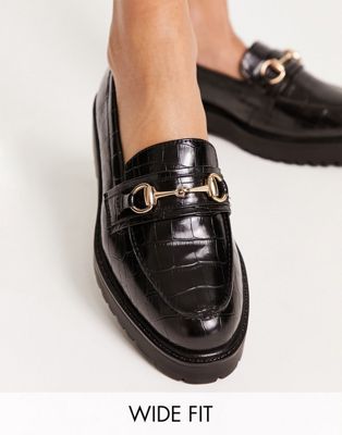 Simply Be wide fit chunky loafers in black croc
