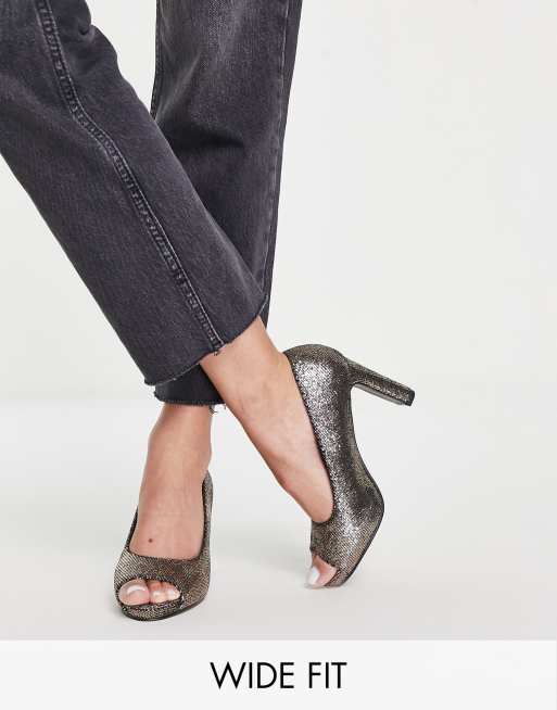 Simply Be Wide Fit – Deena – Silvergråa klackskor