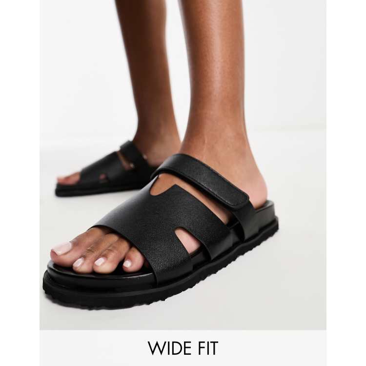 Simply Be Wide Fit double strap flat sandal in black ASOS