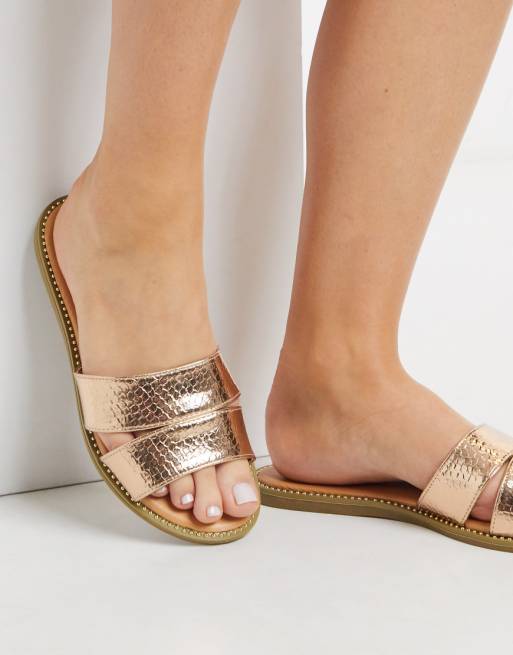 Simply Be wide fit double strap slider in rose gold | ASOS