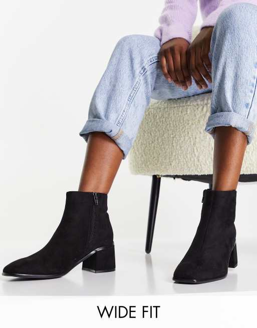 Simply Be Wide Fit - Enkellaarzen met hak in zwart