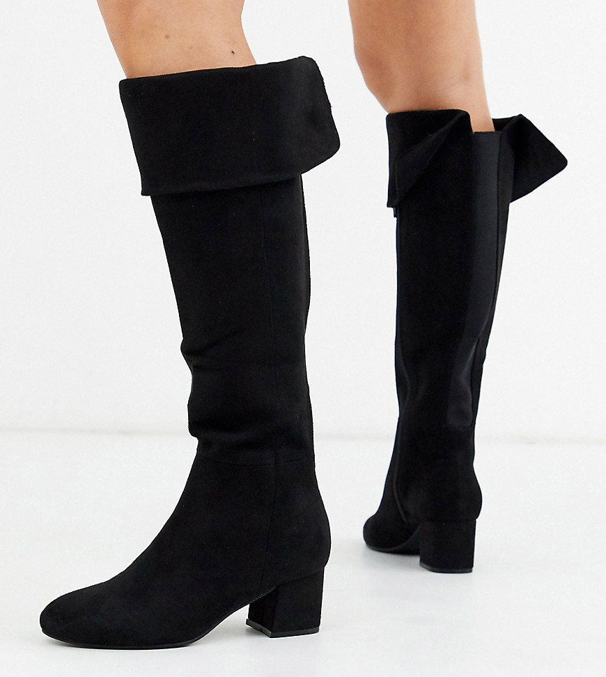 Simply Be wide fit - Felicity - Stivali al ginocchio neri con retro elasticizzato-Nero