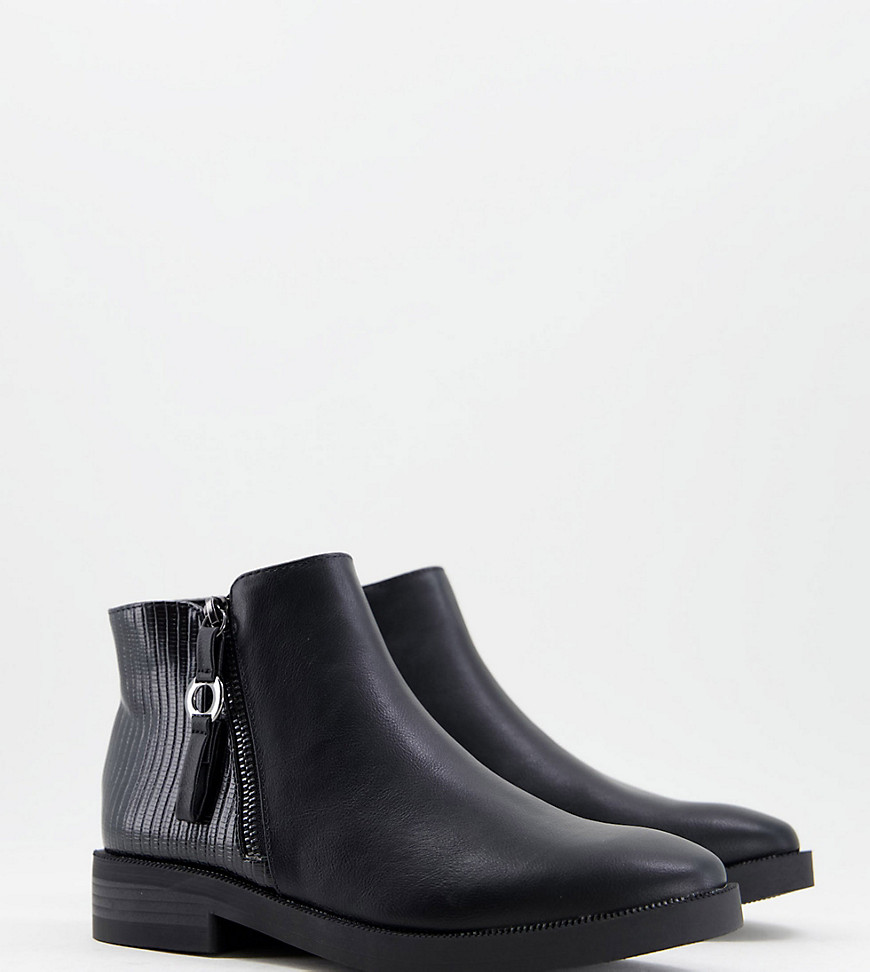 Simply Be Wide Fit flat chelsea boot with zip detail in black