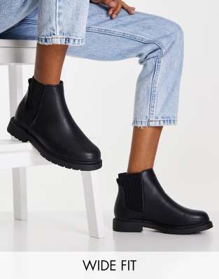 Simply Be Wide Fit flat chunky chelsea boots with cleated sole in black  - ASOS Price Checker