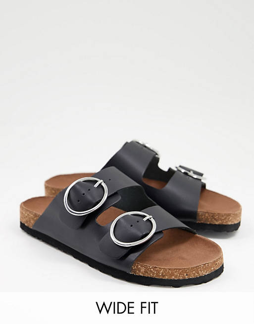 Simply Be wide fit flat sandal with buckle detail in black