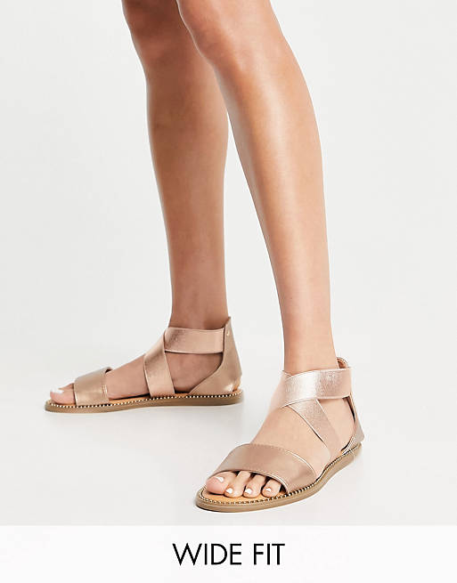 Simply Be wide fit flat sandal with elastic straps in rose gold