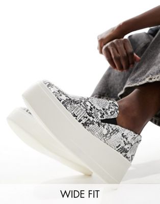 Simply Be Wide Fit flatform slip on trainers in snake print - ASOS Price Checker
