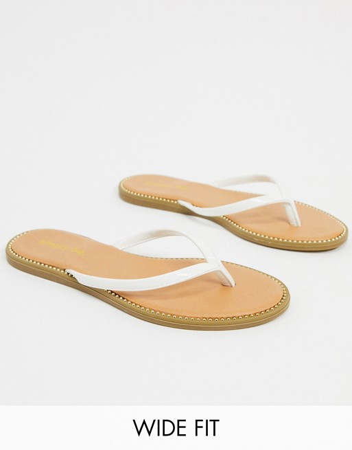 Simply Be wide fit flip flops in white