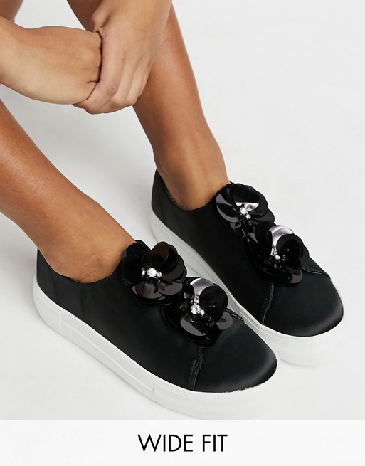 Simply Be wide fit flower trainers in black