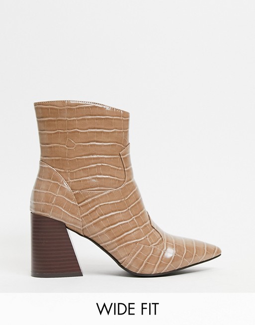 Simply Be wide fit heeled boot in taupe croc