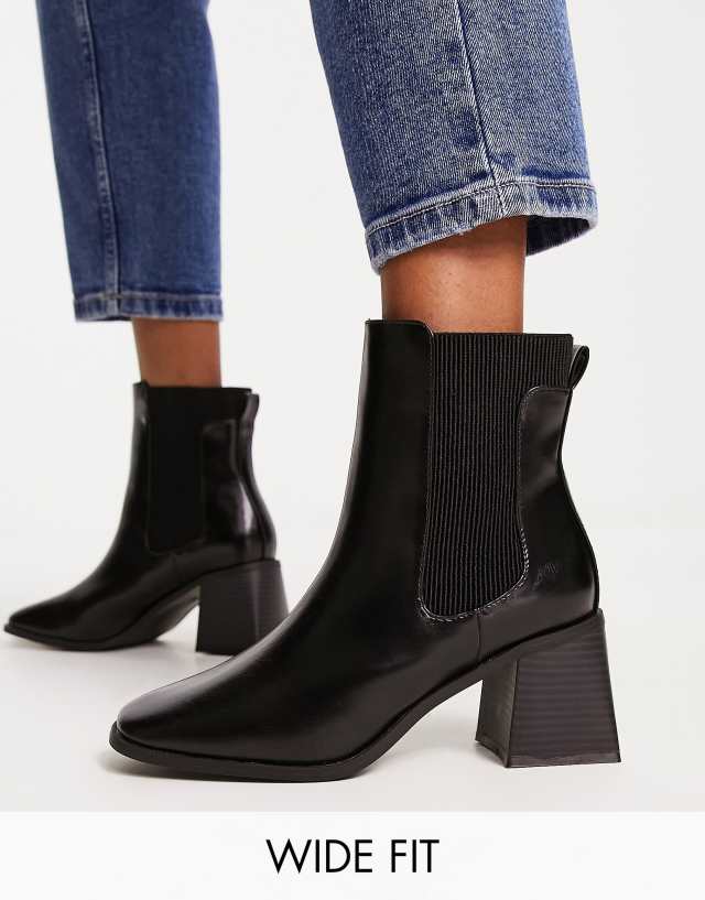 Simply Be Wide Fit heeled chelsea ankle boot in black