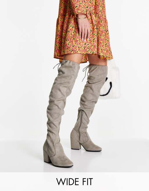 Grey heeled over the knee boots best sale