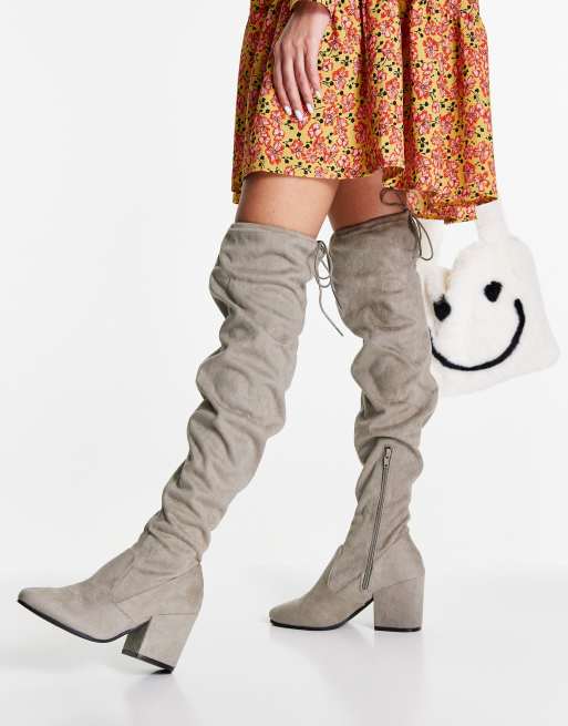 Grey high knee boots sale