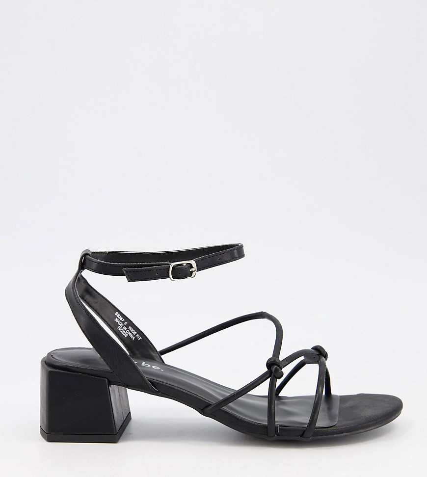 Simply Be Wide Fit heeled sandal with knot detail in black