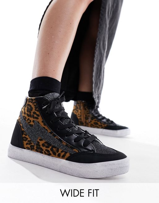 Simply Be Wide Fit hi top sneakers in leopard print
