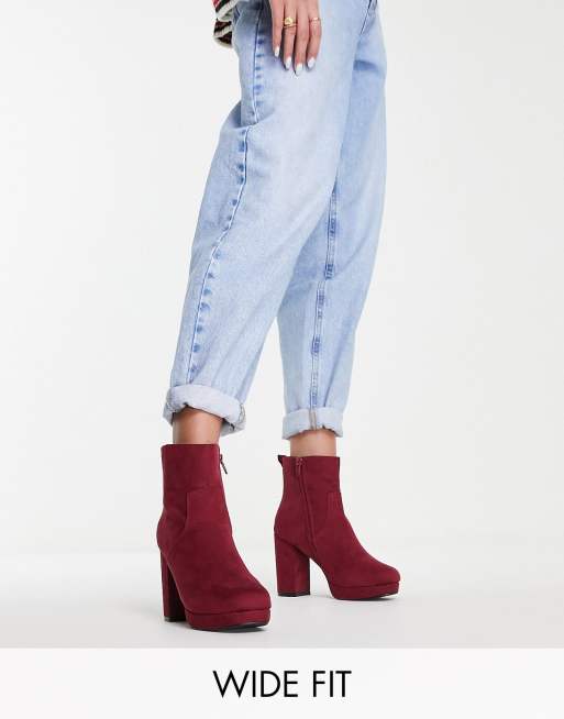 Simply Be Wide Fit – Keela – Burgundowe botki na obcasie