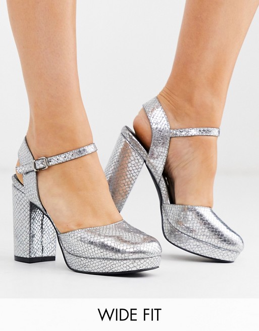 Simply Be wide fit keyla closed toe platform in silver