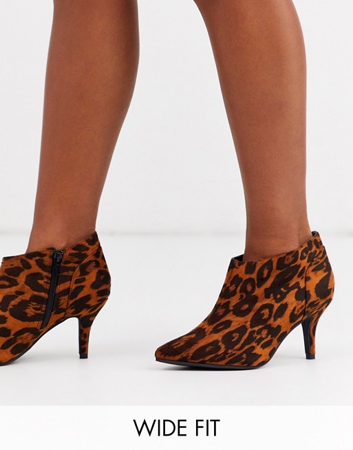 Simply Be wide fit kitten heel ankle boot in leopard print