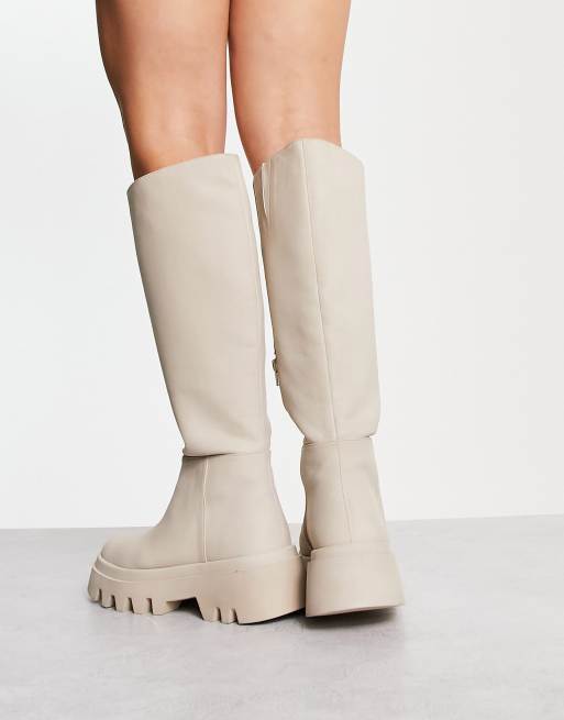 White flat knee outlet high boots