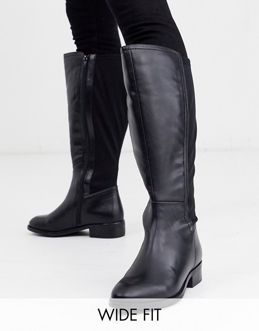 Simply be wide fit knee high boot with stretch back in black