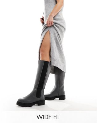Simply Be Wide Fit knee high boots in dark grey