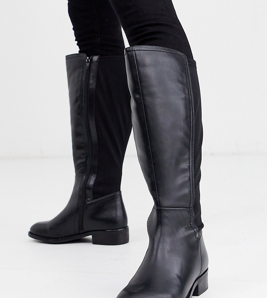 Simply be wide fit - Kniehoge laarzen met stretch aan de achterkant in zwart