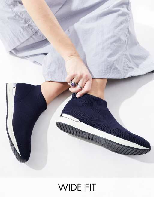 Simply Be Wide Fit knitted sneakers in navy