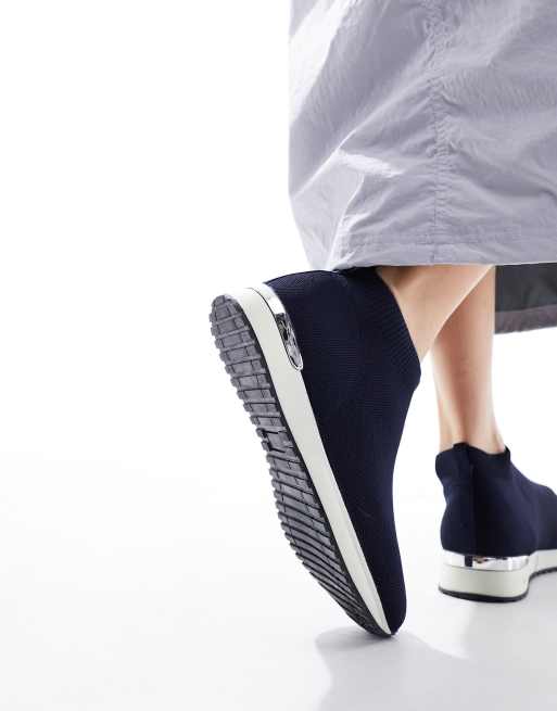 Simply Be Wide Fit knitted trainers in navy ASOS