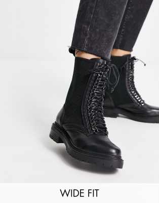 Simply Be Wide Fit leather pull on chelsea flat ankle boots with cleated sole in black - ASOS Price Checker