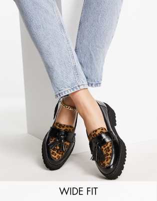 Simply Be Wide Fit loafers in black and leopard