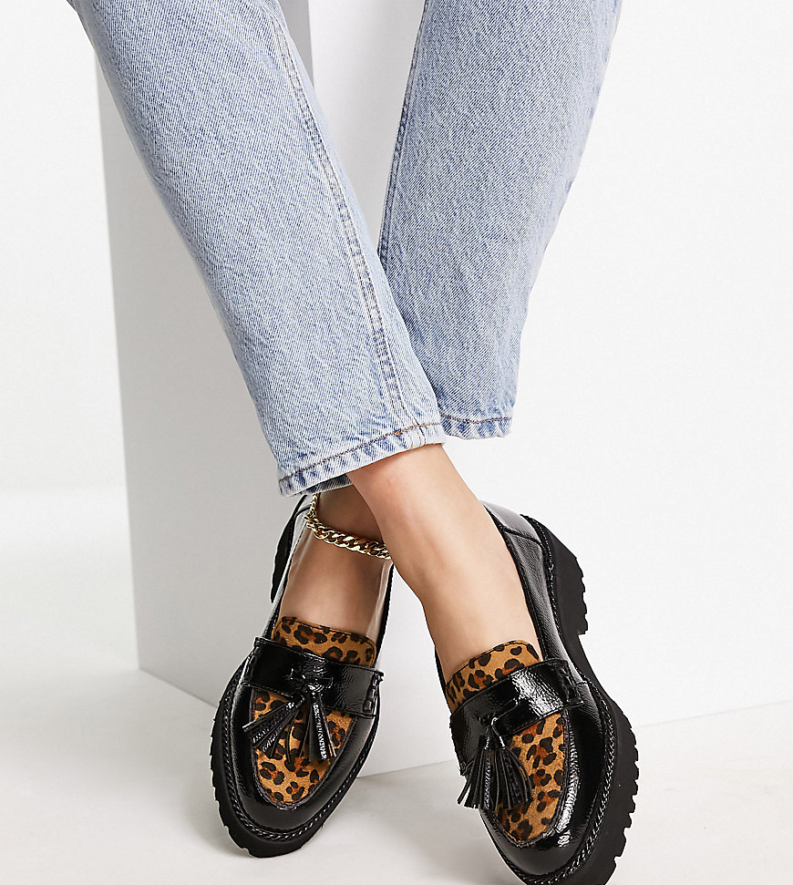 Simply Be Wide Fit Loafers In Black And Leopard