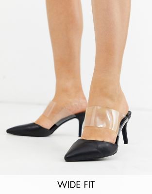 clear kitten heel mules