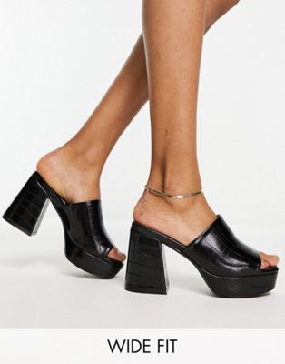 Simply Be wide fit mule platform sandals in black