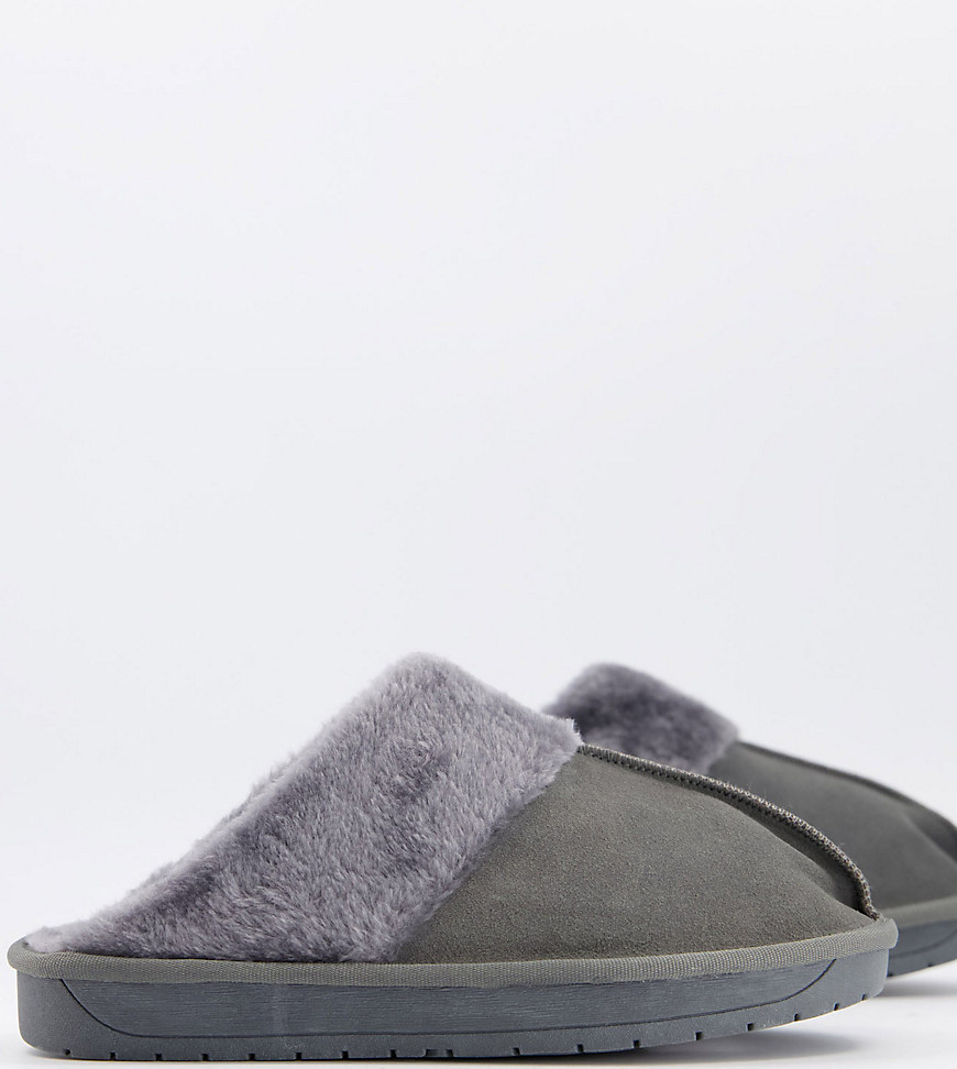 Simply Be wide fit mule slippers in gray-Grey