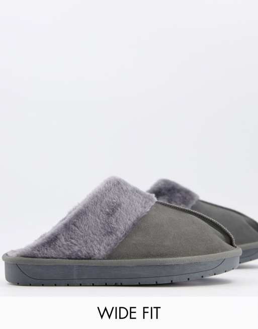 Simply Be Wide Fit mule slippers in grey ASOS