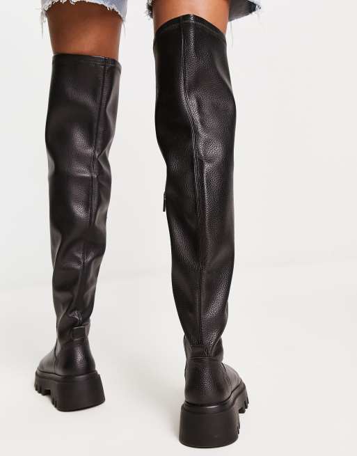 Black cleated sole sale over the knee boots