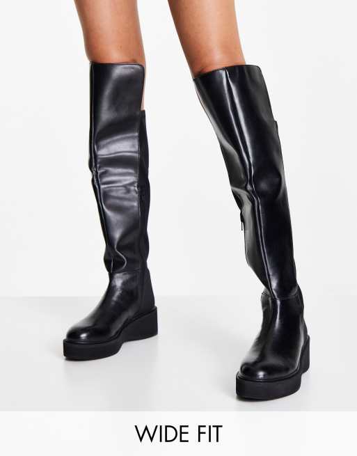 Simply Be Wide Fit over-the-knee wedge heel boots in black  