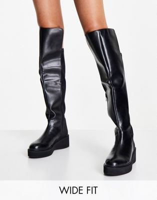 Simply Be Wide Fit over the knee wedge heeled boot in black